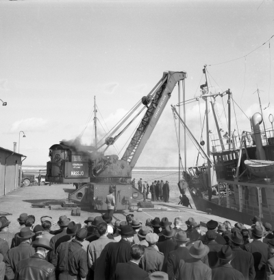 SJ finkor (godsvagnar) upptas ur hamnen 23/4 1958